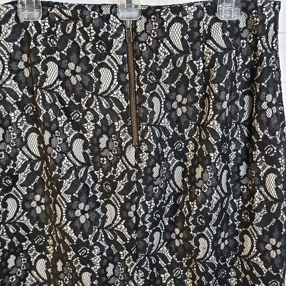 Worthington Black Floral Lace Straight Midi Skirt womens 14 L Evening Sexy large - Picture 3 of 7